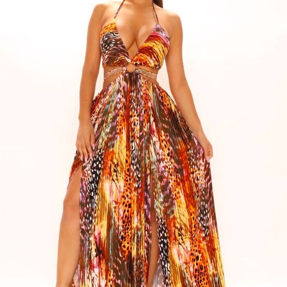 Vibrant Multicolor Halter Maxi Dress